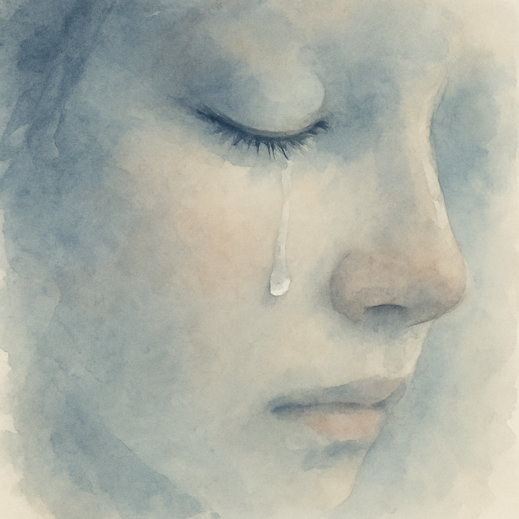 頬をすべり落ちる涙のクローズアップ