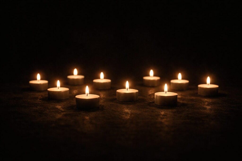 暗闇の中で静かに灯る十本のろうそく