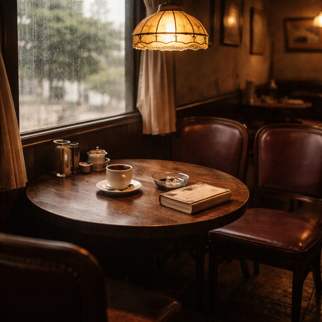 戦後大阪の古い喫茶店の一角、同人誌VIKINGを象徴する空間