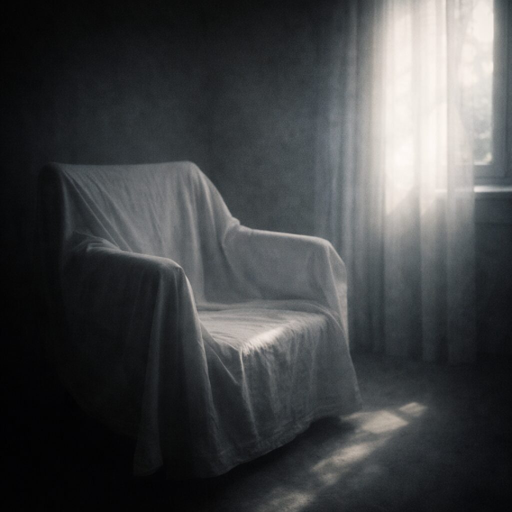 白布の椅子に差し込む冬の光